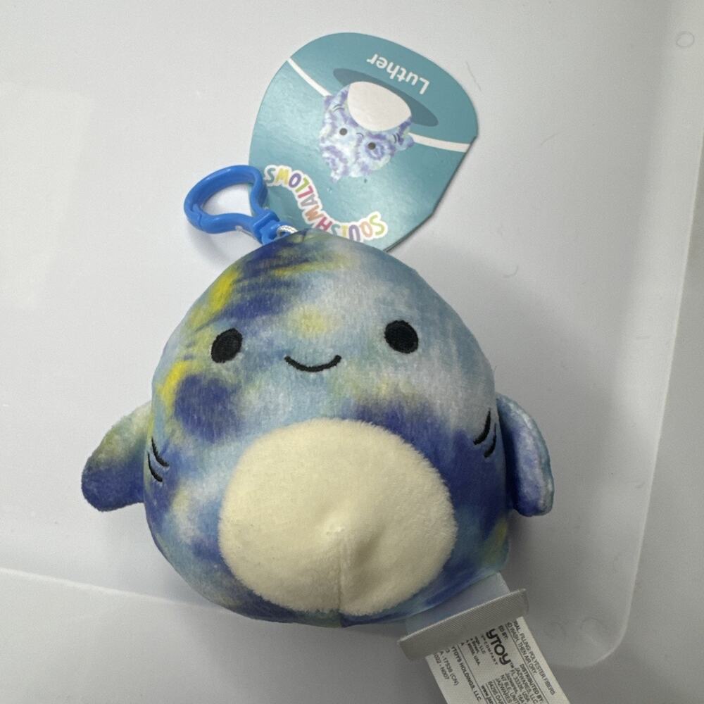 NWT Luther the Tie Dye Shark Squishmallow Clip-On 3.5"